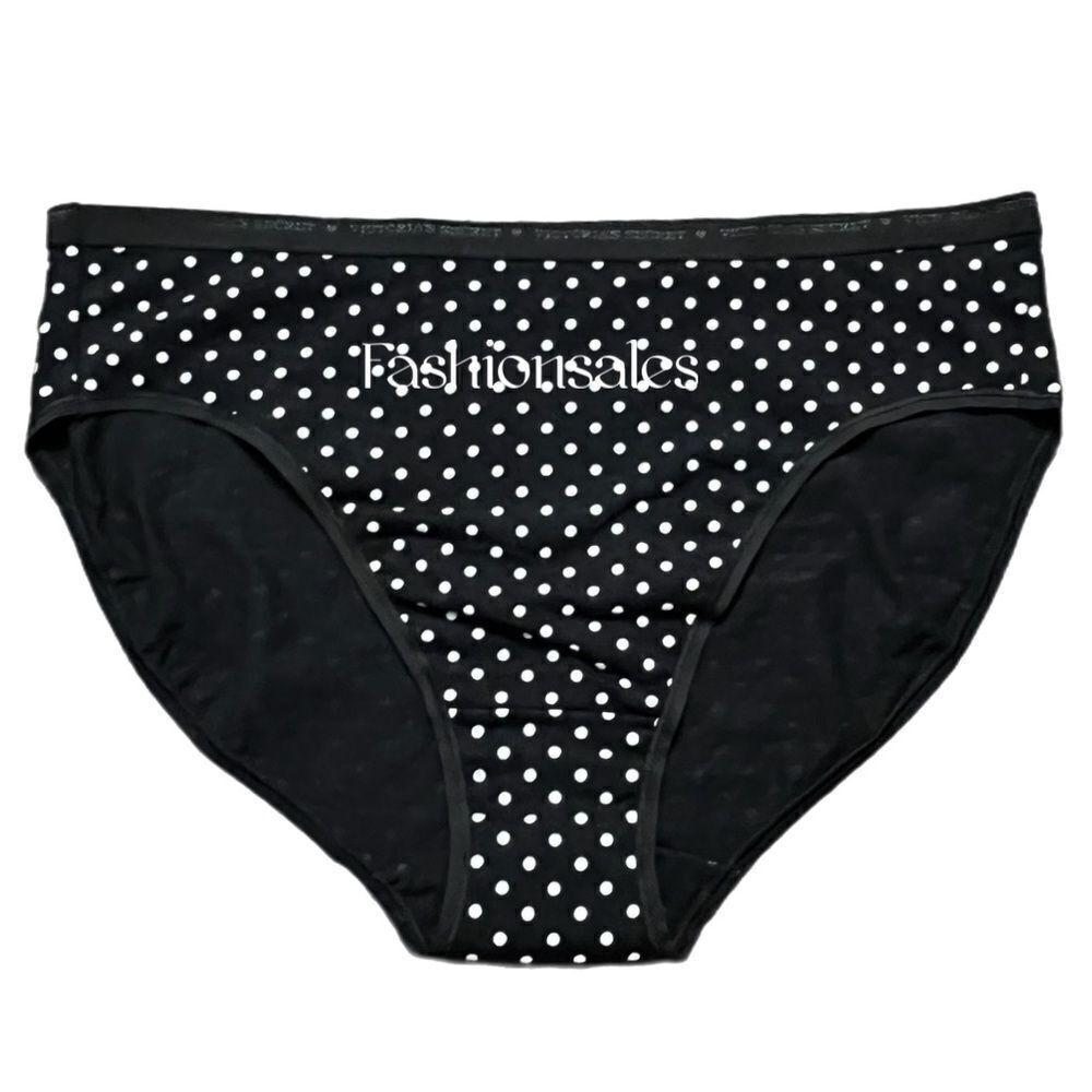 Victoria’s Secret Stretch Cotton High Leg Brief Polkadots Panty Black & White XL